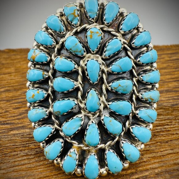 Navajo Sterling Silver Cluster Ring – Kingman Turquoise – Mathilda Benally - Picture 1 of 5